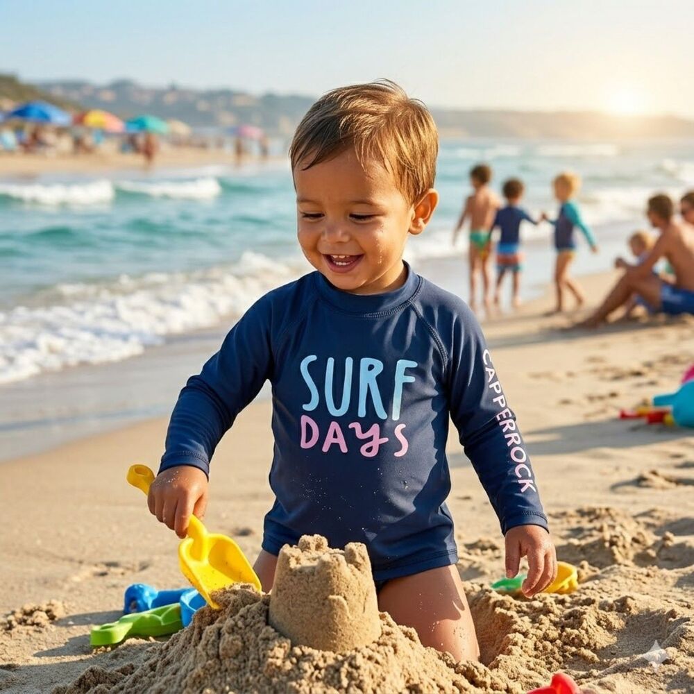 SnapperRock NZ "Surf Days" Rashguard Gray 18-24M UV Protection Kids Sun Protect
